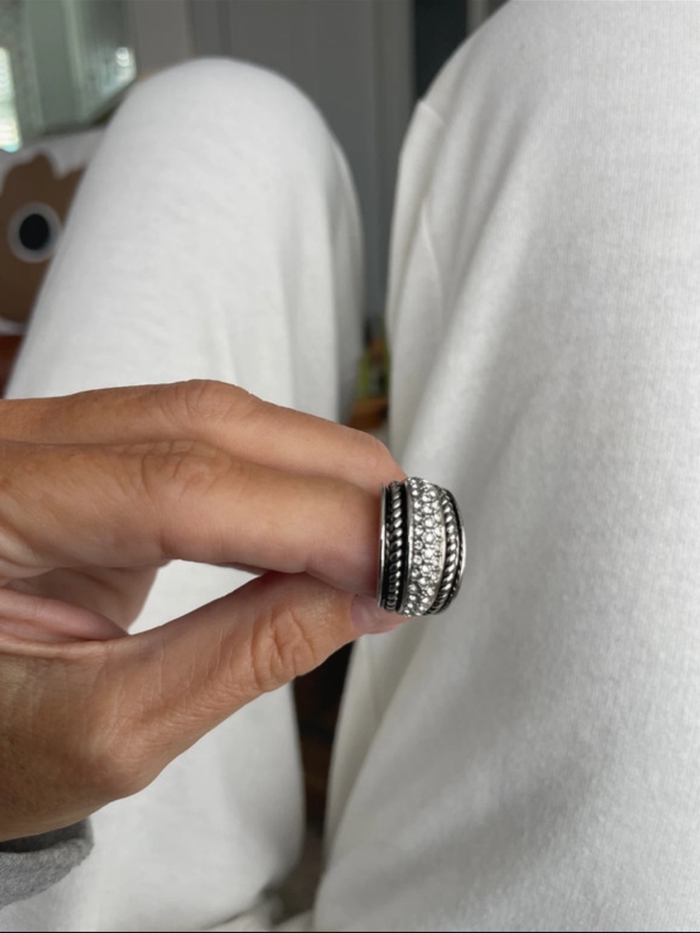 Silver-Tone Crystal Dome Ring - Silver